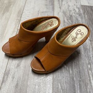 Seychelles Tan Peep-Toe Mules